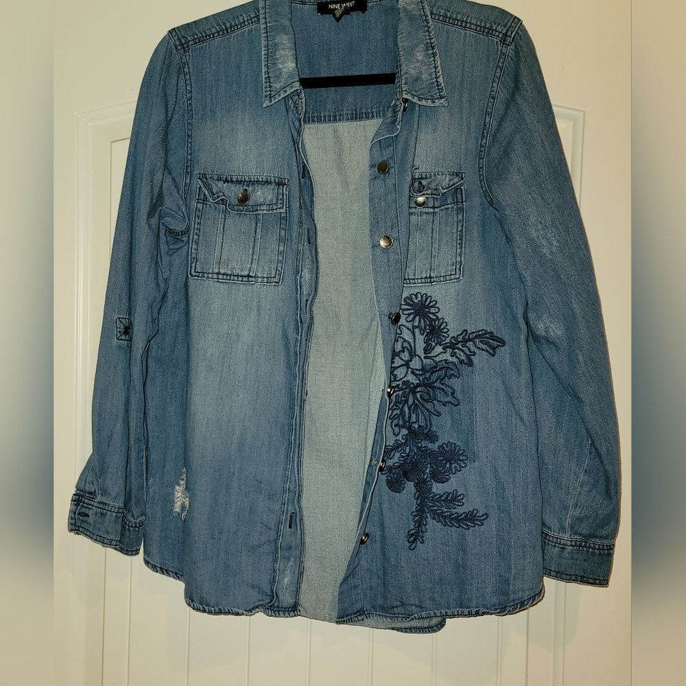Nine West Distressed Jean Shirt